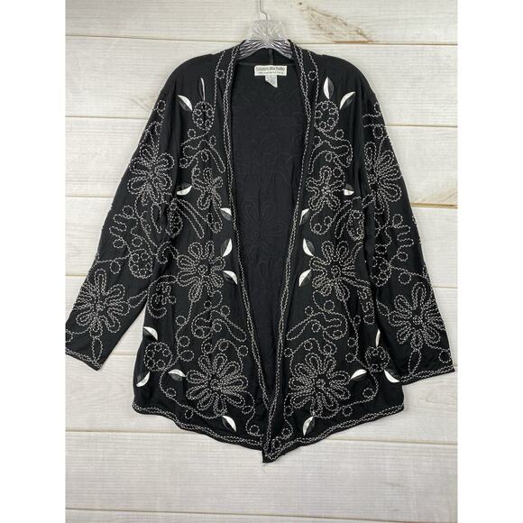 Lauren Michelle Cardigan Womens XL Black Embroidered Open Front Duster Jacket - Picture 1 of 10